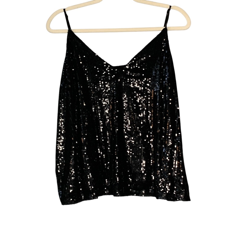 A New Day sexy Black sequined‎ cowl neck camisole tank top. Size XL